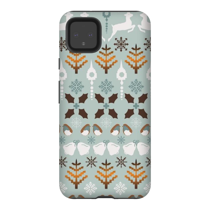 Pixel 4XL StrongFit Fair Isle Christmas in blue and brown by Paula Ohreen
