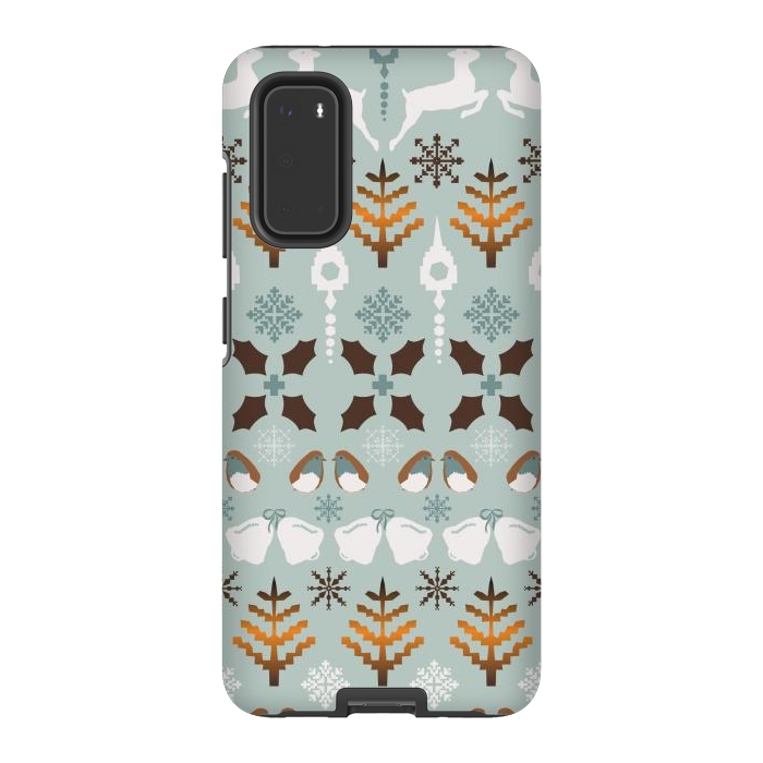 Galaxy S20 StrongFit Fair Isle Christmas in blue and brown by Paula Ohreen