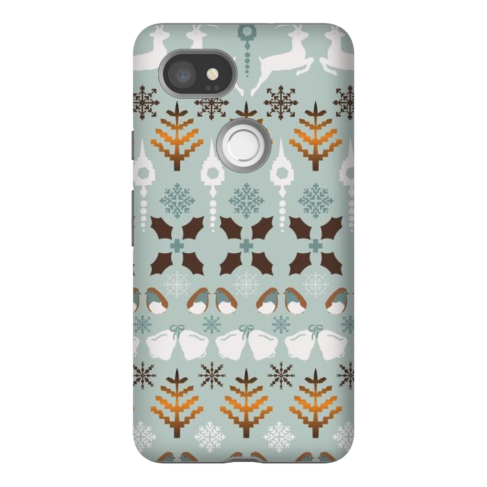 Pixel 2XL StrongFit Fair Isle Christmas in blue and brown by Paula Ohreen