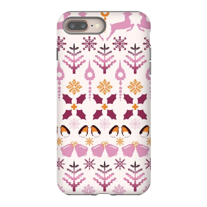 iPhone 7 plus StrongFit Fair Isle Christmas in pink and orange by Paula Ohreen