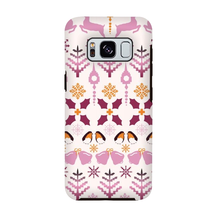 Galaxy S8 StrongFit Fair Isle Christmas in pink and orange by Paula Ohreen