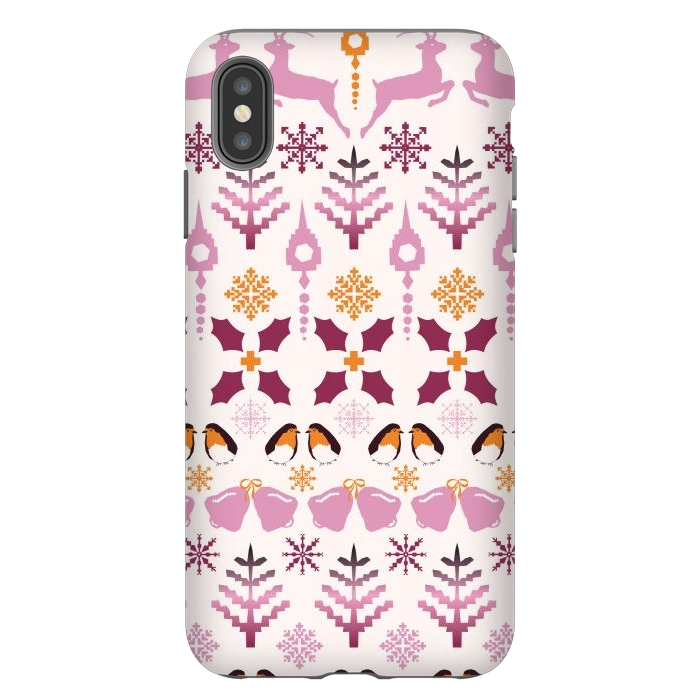 iPhone Xs Max StrongFit Fair Isle Christmas in pink and orange by Paula Ohreen