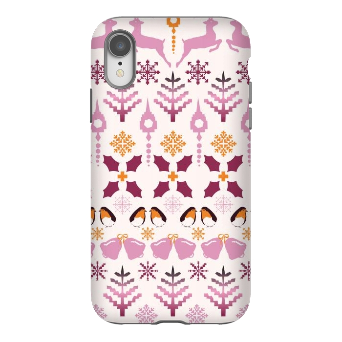 iPhone Xr StrongFit Fair Isle Christmas in pink and orange by Paula Ohreen