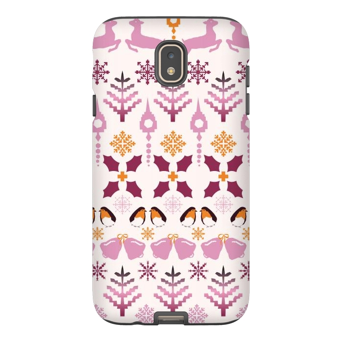 Galaxy J7 StrongFit Fair Isle Christmas in pink and orange by Paula Ohreen