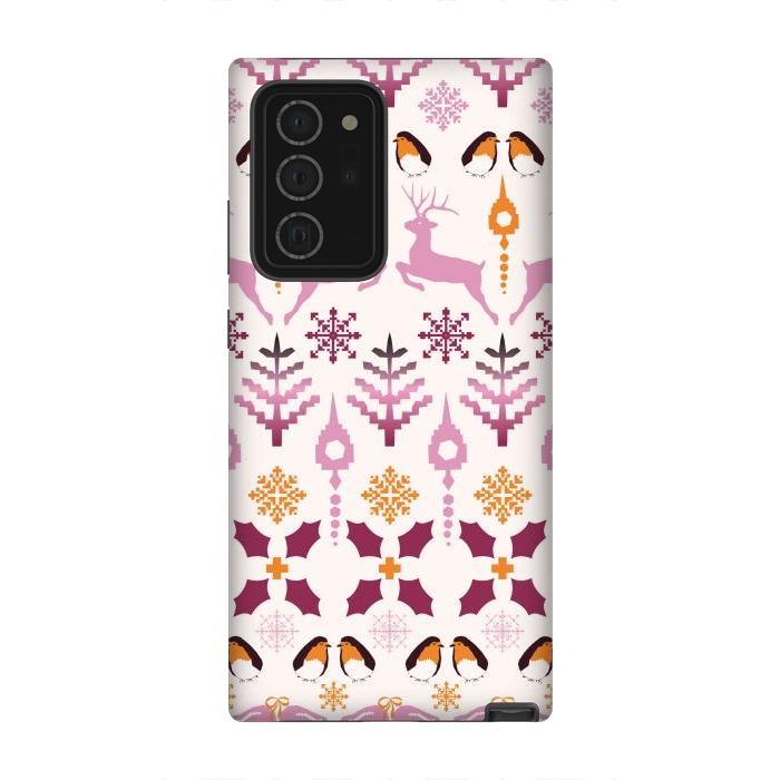 Galaxy Note 20 Ultra StrongFit Fair Isle Christmas in pink and orange by Paula Ohreen