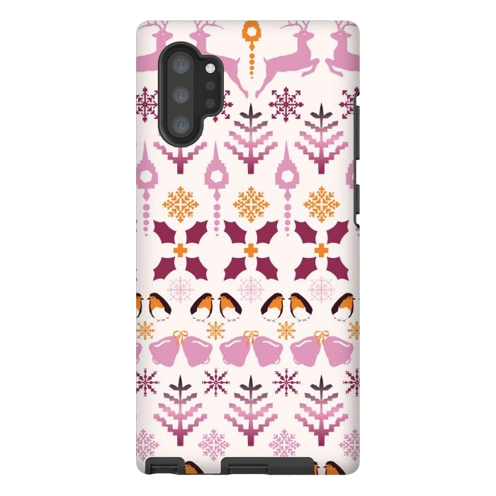 Galaxy Note 10 plus StrongFit Fair Isle Christmas in pink and orange by Paula Ohreen