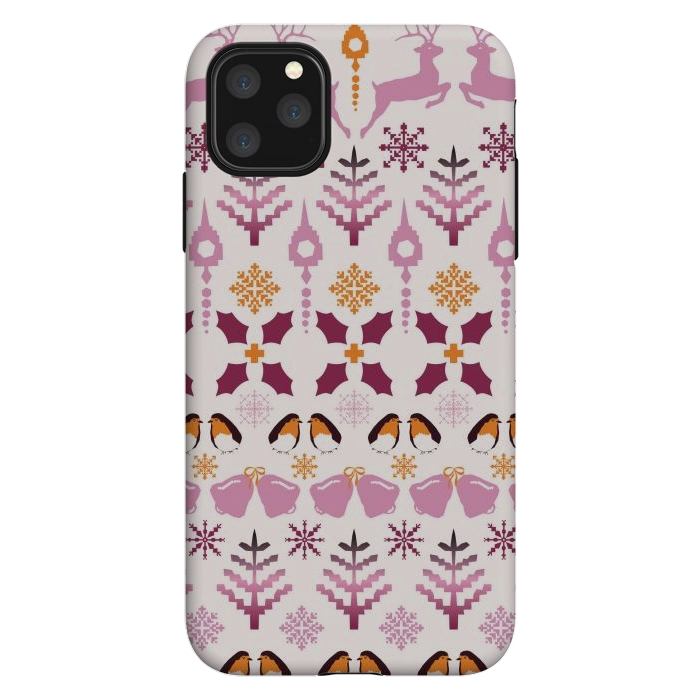 iPhone 11 Pro Max StrongFit Fair Isle Christmas in pink and orange by Paula Ohreen