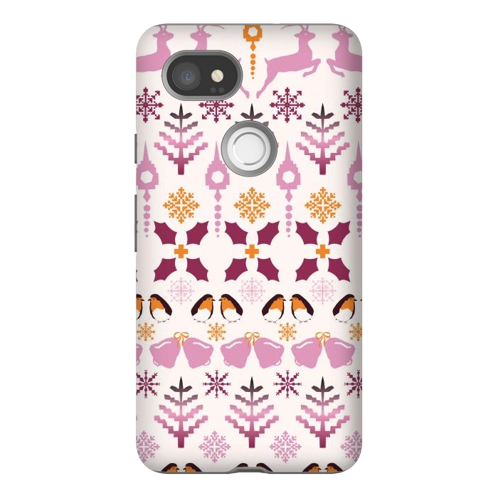 Pixel 2XL StrongFit Fair Isle Christmas in pink and orange by Paula Ohreen