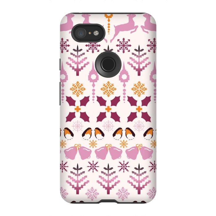 Pixel 3XL StrongFit Fair Isle Christmas in pink and orange by Paula Ohreen