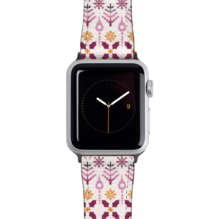 Watch 42mm / 44mm Strap PU leather Fair Isle Christmas in pink and orange by Paula Ohreen