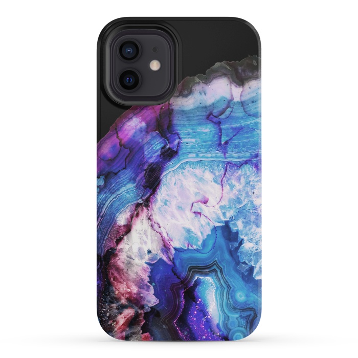 iPhone 12 mini StrongFit Dark blue purple agate marble  by Oana 
