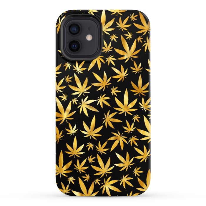 iPhone 12 StrongFit Weed Pattern - Black and Yellow by Art Design Works