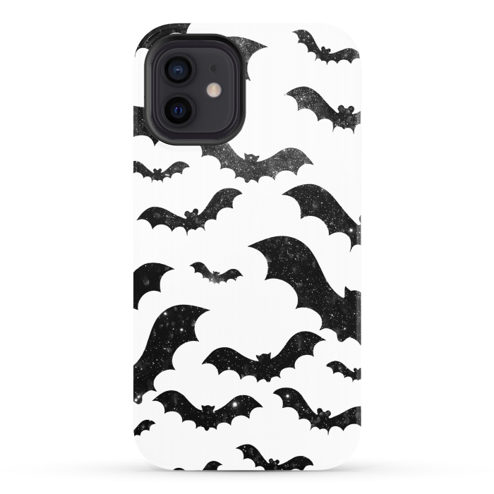 iPhone 12 StrongFit Black starry night sky bats - Halloween by Oana 