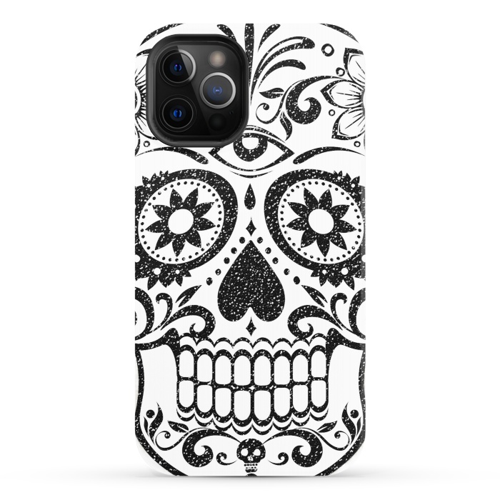 iPhone 12 Pro StrongFit Black glitter decorated floral sugar skull - Halloween by Oana 