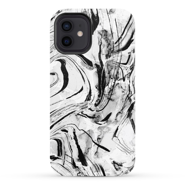 iPhone 12 StrongFit White marble with black brushed stripes  by Oana 