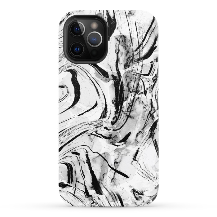 iPhone 12 Pro StrongFit White marble with black brushed stripes  by Oana 