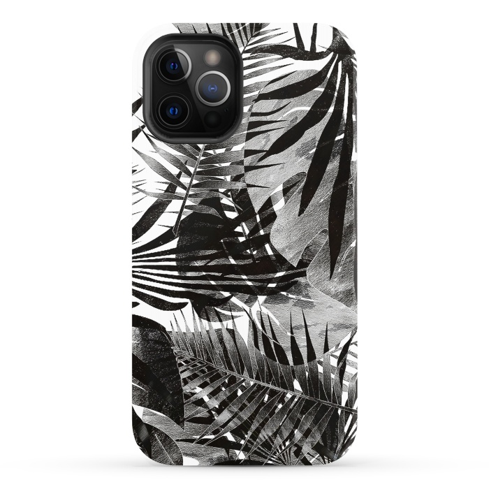 iPhone 12 Pro StrongFit Black ink tropical palm and ficus leaves monochrome jungle by Oana 
