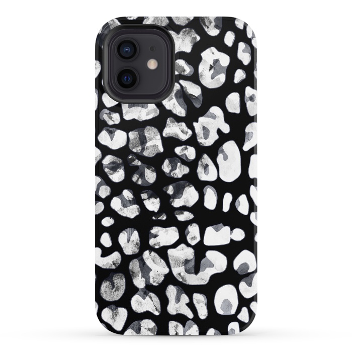 iPhone 12 StrongFit Black and white animal print leopard spots by Oana 