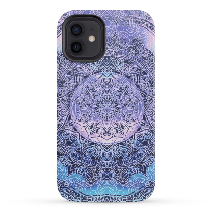iPhone 12 mini StrongFit Purple blue ethnic gradient mandala flowers by Oana 
