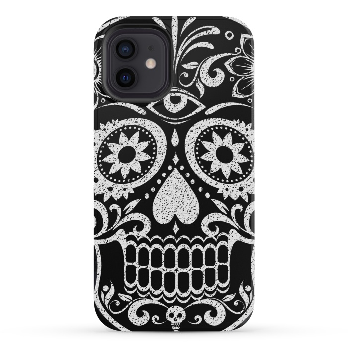 iPhone 12 mini StrongFit White glitter day of the dead sugar skull - Halloween by Oana 