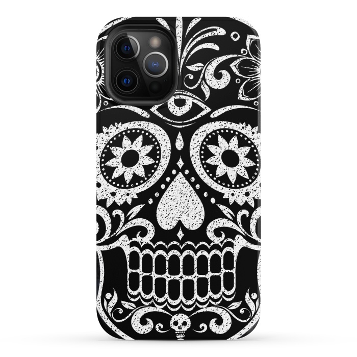 iPhone 12 Pro StrongFit White glitter day of the dead sugar skull - Halloween by Oana 