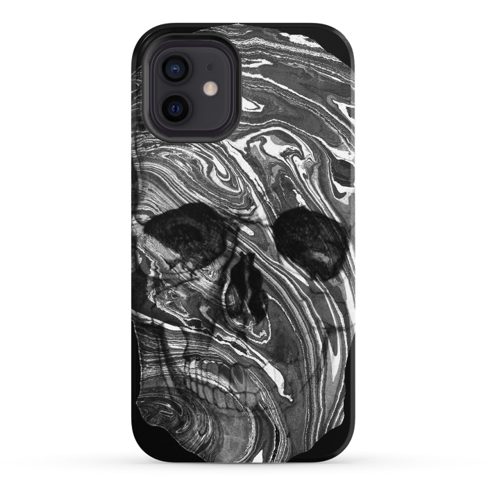 iPhone 12 StrongFit Black and white marble skull - Halloween by Oana 