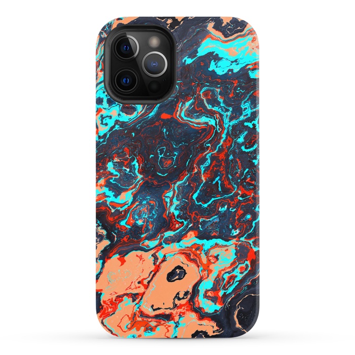 iPhone 12 Pro StrongFit Black Marble Colorful Waves by Art Design Works