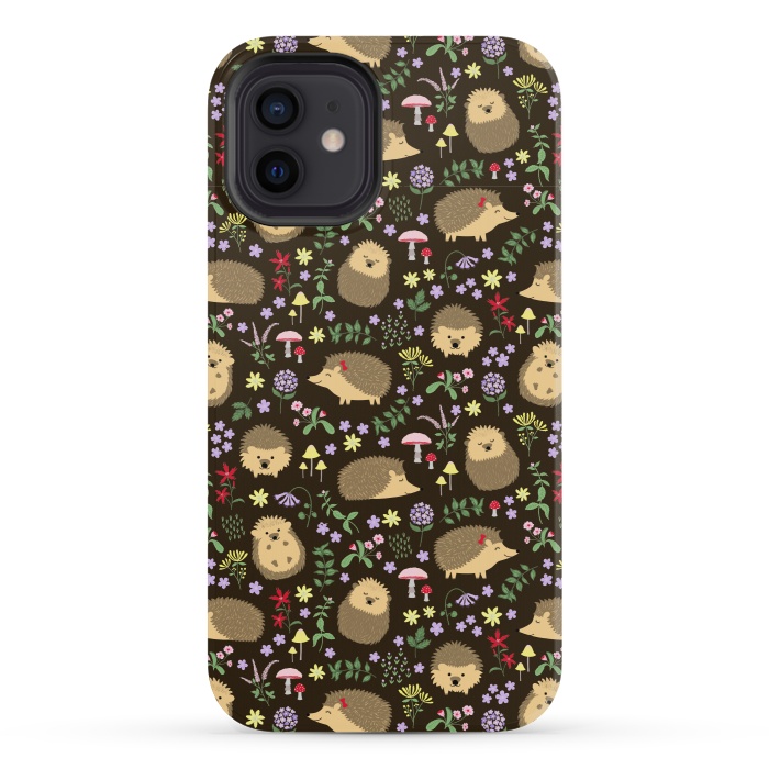 iPhone 12 mini StrongFit Hedgehogs amid woodland plants and flowers by Portia Monberg