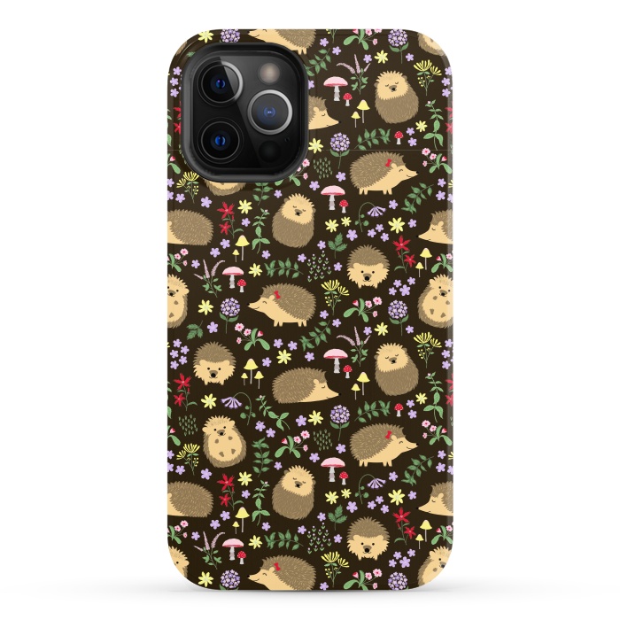 iPhone 12 Pro StrongFit Hedgehogs amid woodland plants and flowers by Portia Monberg