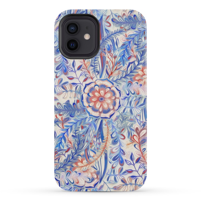 iPhone 12 mini StrongFit Boho Flower Burst in Red and Blue by Micklyn Le Feuvre