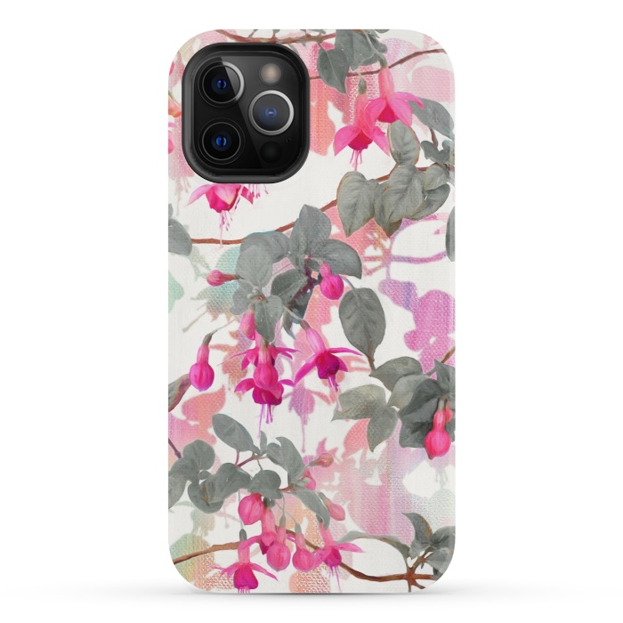iPhone 12 Pro StrongFit Painted Fuchsia Floral in Pink and Grey  by Micklyn Le Feuvre