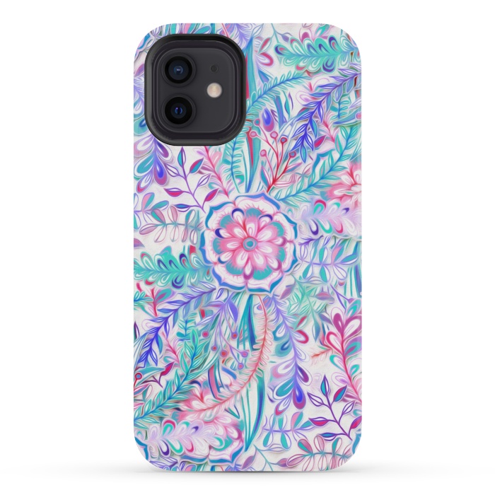 iPhone 12 mini StrongFit Boho Flower Burst in Pink and Blue by Micklyn Le Feuvre