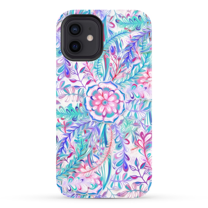 iPhone 12 StrongFit Boho Flower Burst in Pink and Blue by Micklyn Le Feuvre