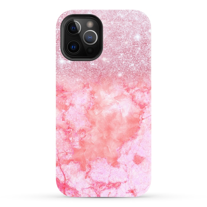 iPhone 12 Pro StrongFit Glitter on Pink Blush Agate  by  Utart