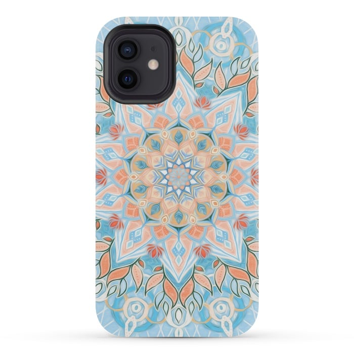 iPhone 12 mini StrongFit Peach and Blue Pastel Mandala by Micklyn Le Feuvre