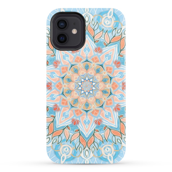 iPhone 12 StrongFit Peach and Blue Pastel Mandala by Micklyn Le Feuvre