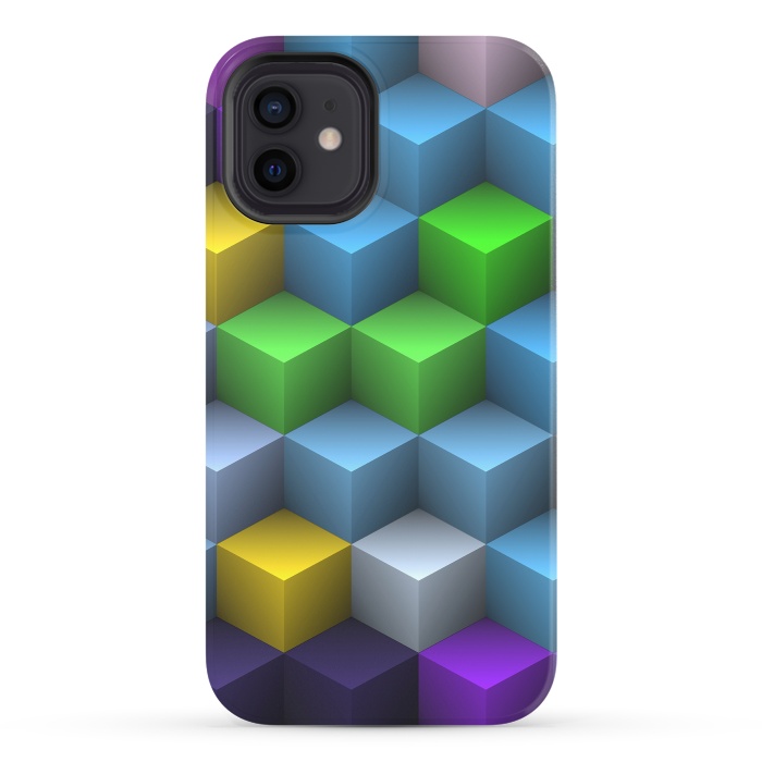 iPhone 12 StrongFit 3D Colorful Squares Pattern by Art Design Works