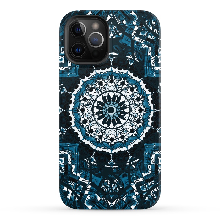 iPhone 12 Pro StrongFit Black blue ethnic geometric mandala by Oana 