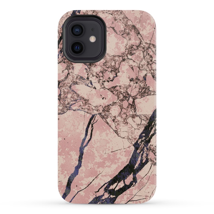iPhone 12 mini StrongFit Pink marble with dark cracks texture by Oana 