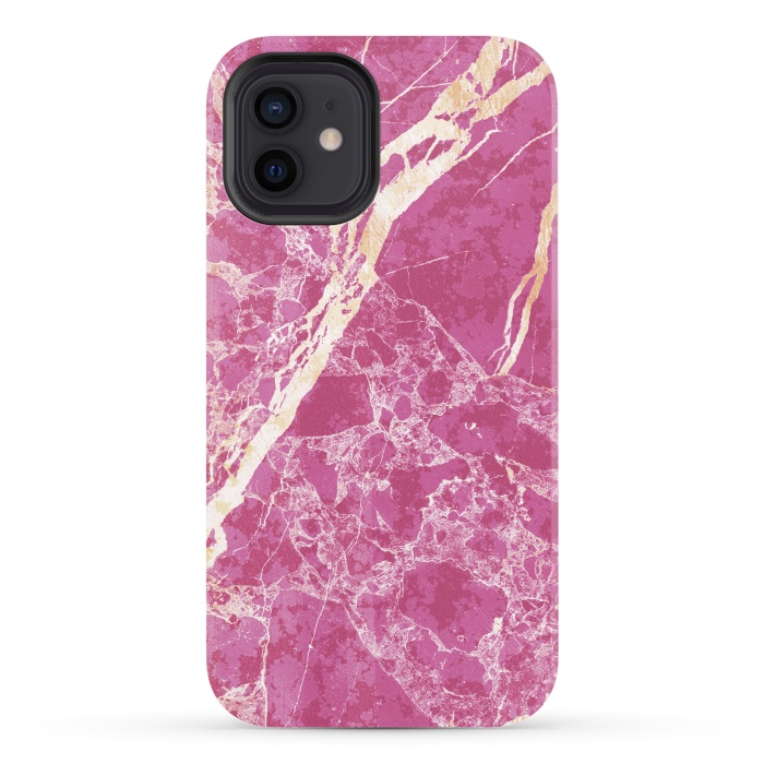 iPhone 12 StrongFit Vibrant Fuchsia pink marble with golden cracks by Oana 