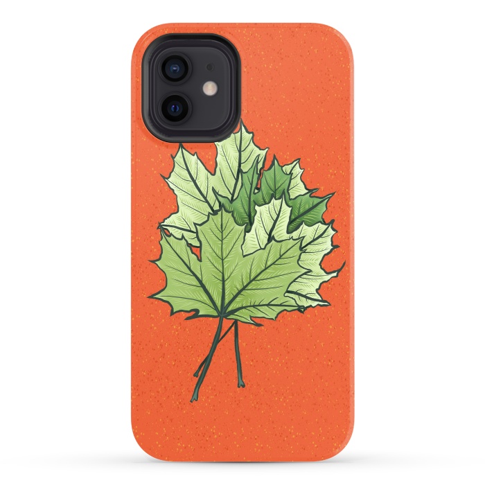 iPhone 12 StrongFit Maple Leaves Digital Art In Green And Orange by Boriana Giormova