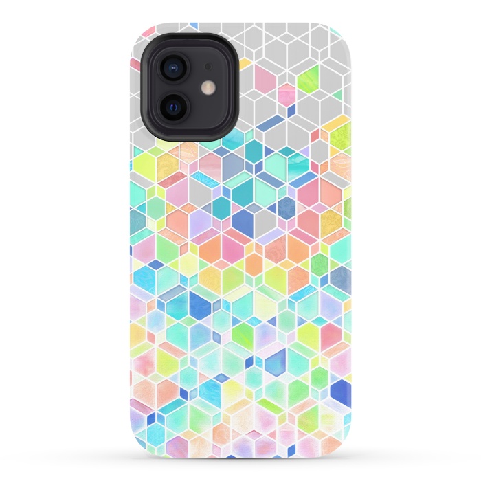 iPhone 12 StrongFit Rainbow Cubes and Diamonds by Micklyn Le Feuvre