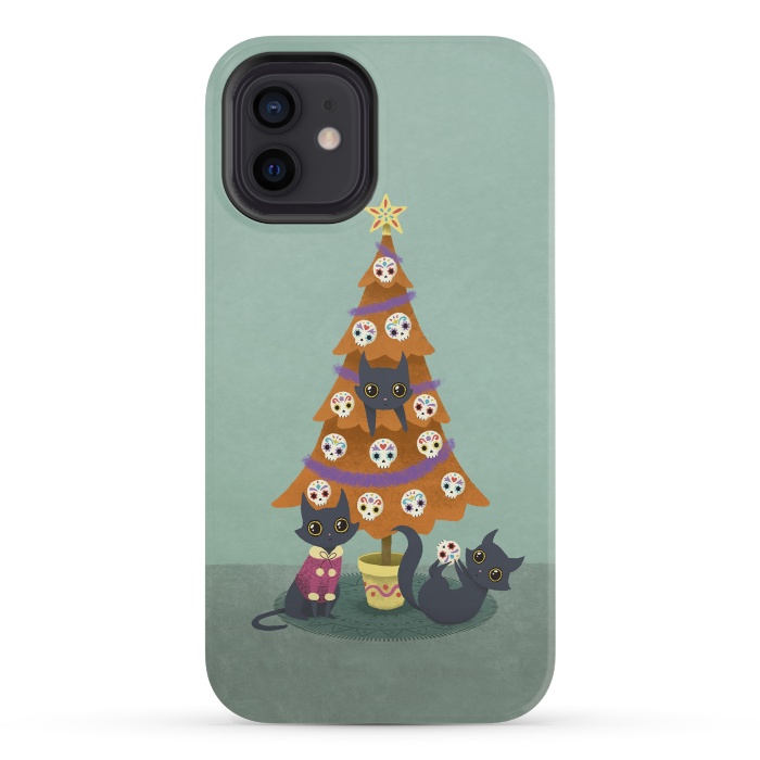 iPhone 12 mini StrongFit Meowy christmas sugarskulls by Laura Nagel