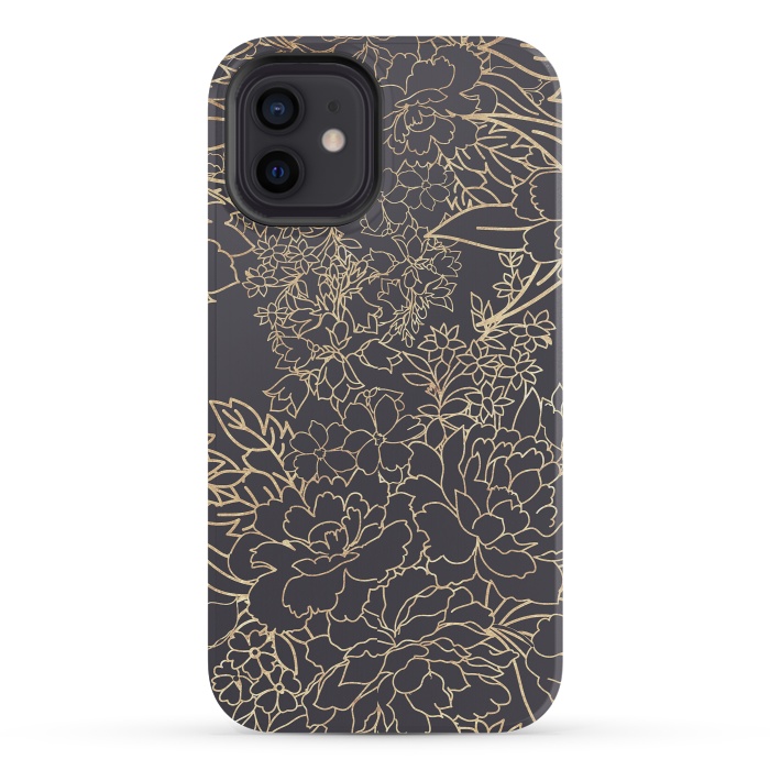 iPhone 12 mini StrongFit Luxury winter floral golden strokes doodles design by InovArts