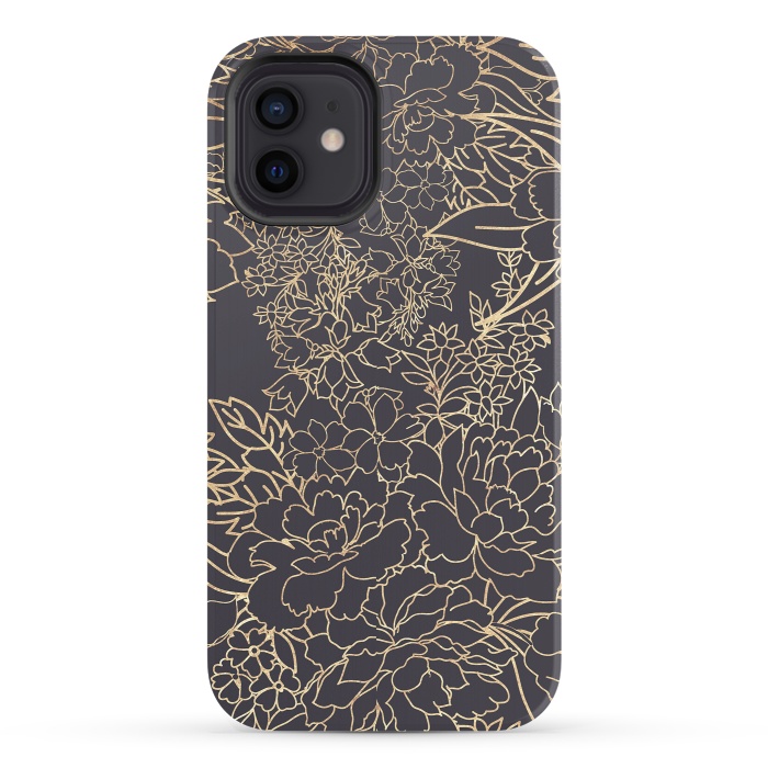 iPhone 12 StrongFit Luxury winter floral golden strokes doodles design by InovArts