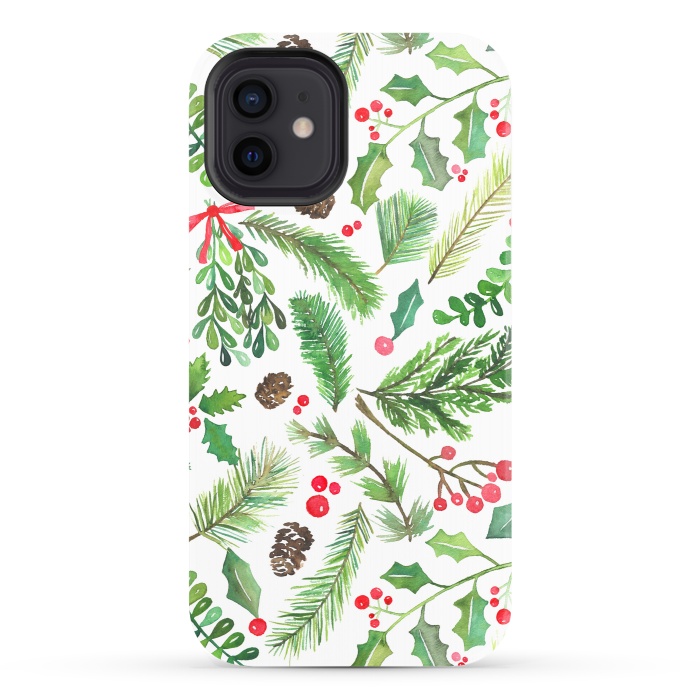 iPhone 12 StrongFit Watercolor Christmas Greenery by Noonday Design