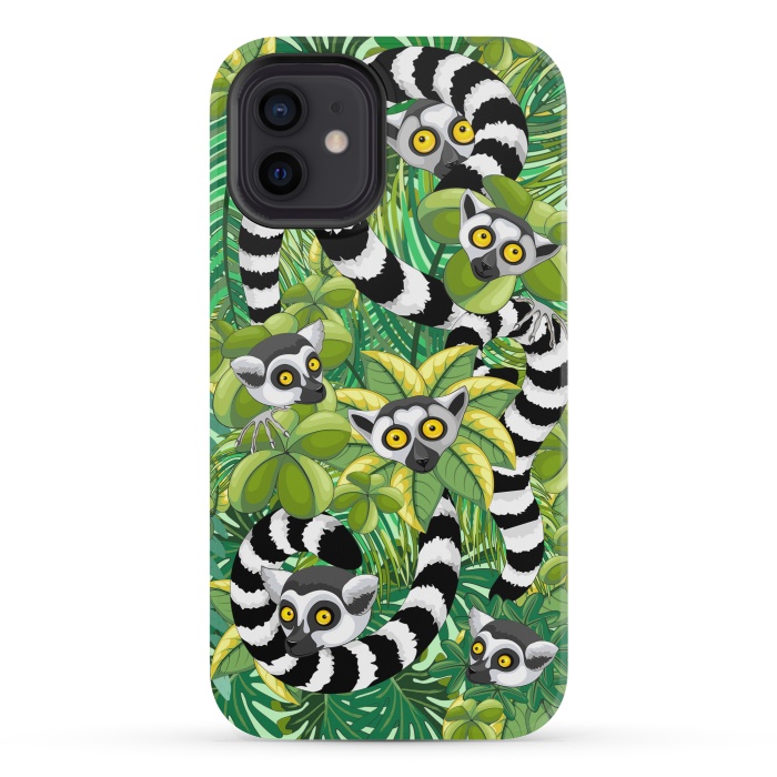 iPhone 12 mini StrongFit Lemurs of Madagascar on Rainforest  by BluedarkArt