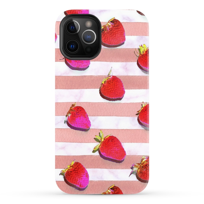 iPhone 12 Pro StrongFit strawberries on watercolor painted stripes by Oana 