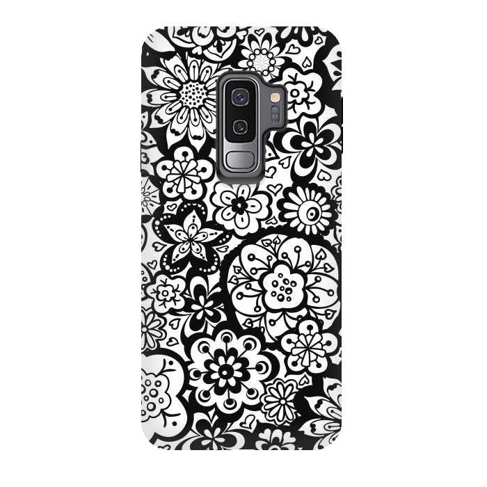 Galaxy S9 plus StrongFit Beautiful Bouquet of Blooms-Black and White by Paula Ohreen
