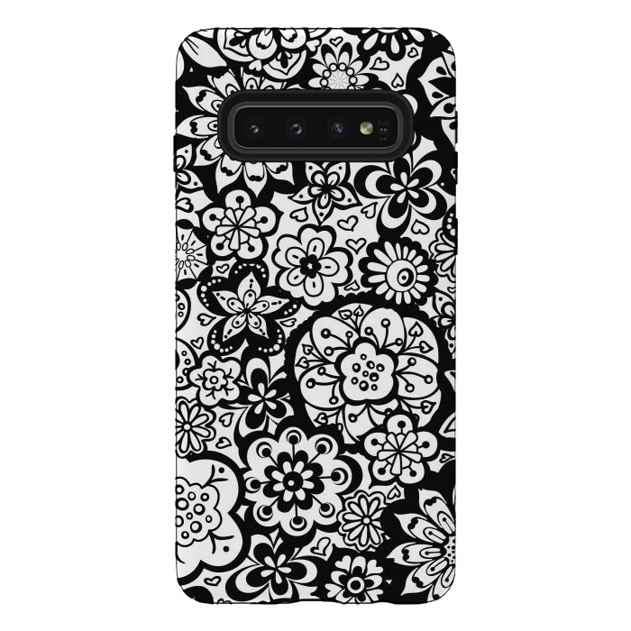 Galaxy S10 StrongFit Beautiful Bouquet of Blooms-Black and White by Paula Ohreen